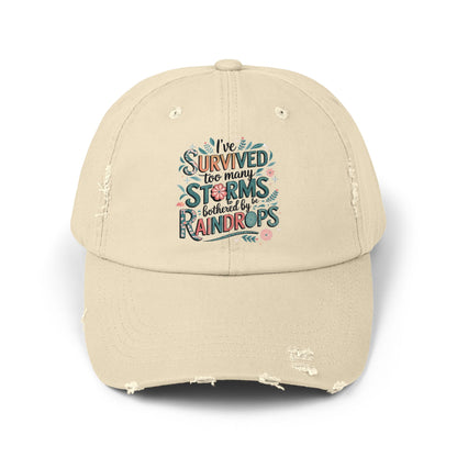 Distressed Baseball Cap - 'I've Survived Too Many Storms To Be Bothered By Raindrops'